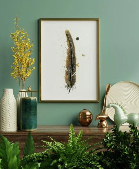 Image of a feather watercolor painting by Shayna Larsen, originals & prints available
