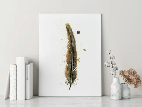 Image of a feather watercolor painting by Shayna Larsen, originals & prints available