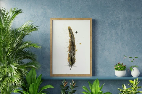 Image of a feather watercolor painting by Shayna Larsen, originals & prints available
