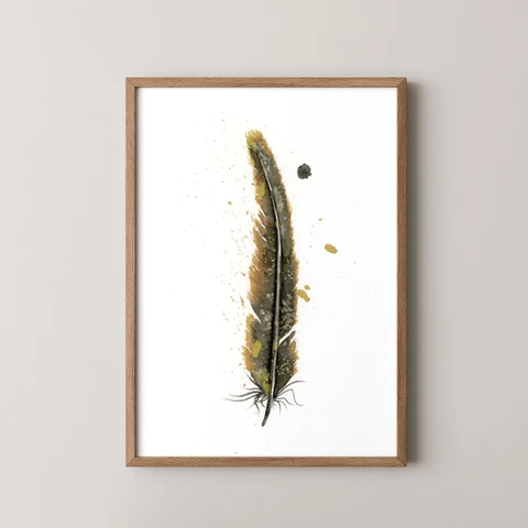 Image of a feather watercolor painting by Shayna Larsen, originals & prints available