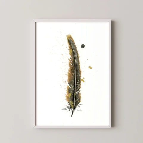 Image of a feather watercolor painting by Shayna Larsen, originals & prints available