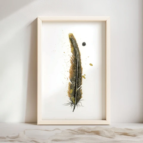 Image of a feather watercolor painting by Shayna Larsen, originals & prints available