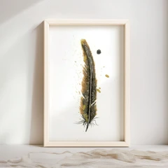 Image of a feather watercolor painting by Shayna Larsen, originals & prints available