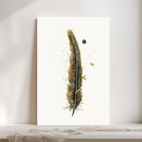Image of a feather watercolor painting by Shayna Larsen, originals & prints available