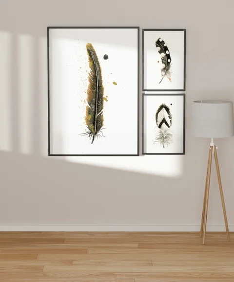 Image of a feather watercolor painting by Shayna Larsen, originals & prints available