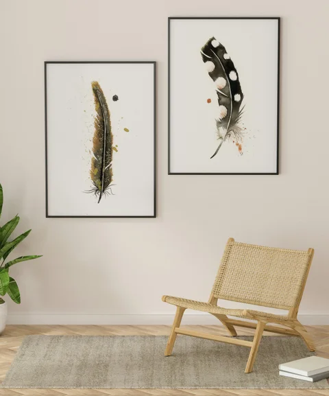 Image of a feather watercolor painting by Shayna Larsen, originals & prints available