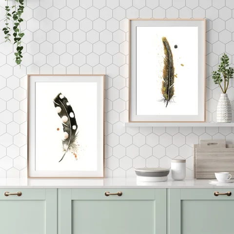 Image of a feather watercolor painting by Shayna Larsen, originals & prints available