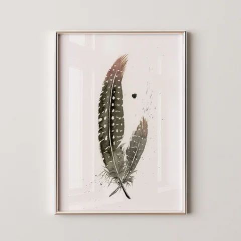 Image of a feather watercolor painting by Shayna Larsen, originals & prints available