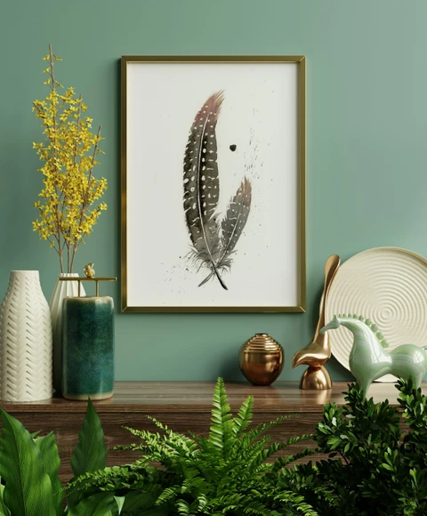 Image of a feather watercolor painting by Shayna Larsen, originals & prints available