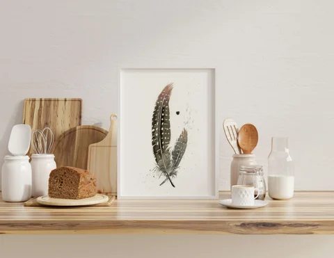 Image of a feather watercolor painting by Shayna Larsen, originals & prints available