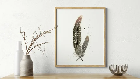 Image of a feather watercolor painting by Shayna Larsen, originals & prints available