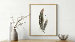 Image of a feather watercolor painting by Shayna Larsen, originals & prints available
