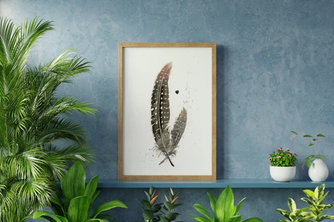 Image of a feather watercolor painting by Shayna Larsen, originals & prints available