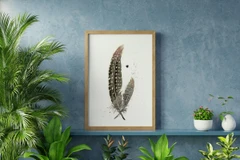 Image of a feather watercolor painting by Shayna Larsen, originals & prints available