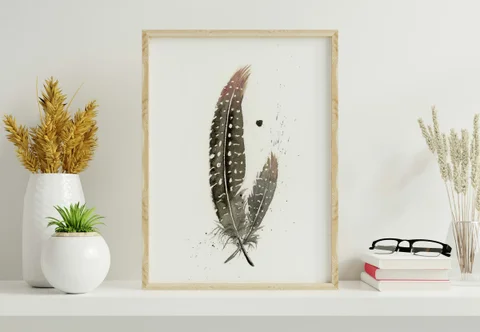 Image of a feather watercolor painting by Shayna Larsen, originals & prints available