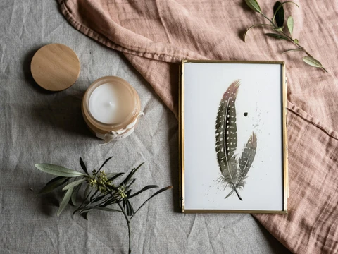 Image of a feather watercolor painting by Shayna Larsen, originals & prints available