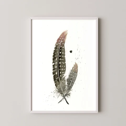 Image of a feather watercolor painting by Shayna Larsen, originals & prints available