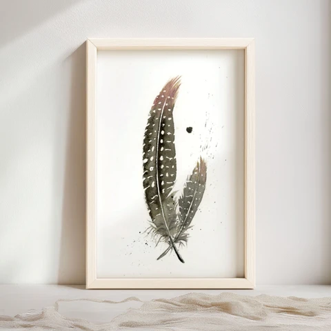 Image of a feather watercolor painting by Shayna Larsen, originals & prints available
