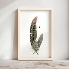 Image of a feather watercolor painting by Shayna Larsen, originals & prints available