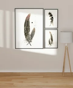 Image of a feather watercolor painting by Shayna Larsen, originals & prints available
