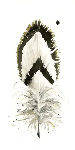 Image of a feather watercolor painting by Shayna Larsen, originals & prints available