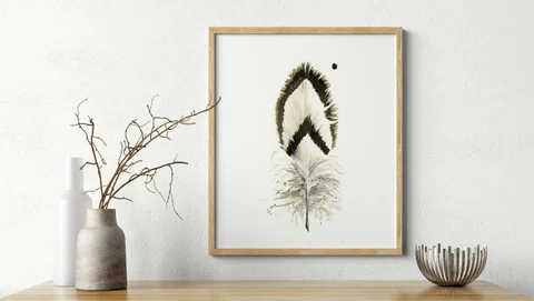 Image of a feather watercolor painting by Shayna Larsen, originals & prints available