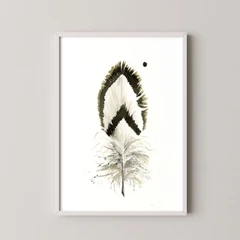 Image of a feather watercolor painting by Shayna Larsen, originals & prints available