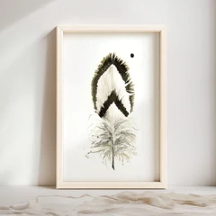 Image of a feather watercolor painting by Shayna Larsen, originals & prints available