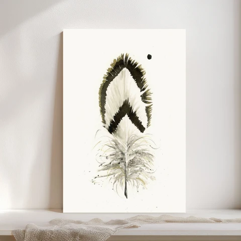 Image of a feather watercolor painting by Shayna Larsen, originals & prints available