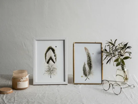 Image of a feather watercolor painting by Shayna Larsen, originals & prints available
