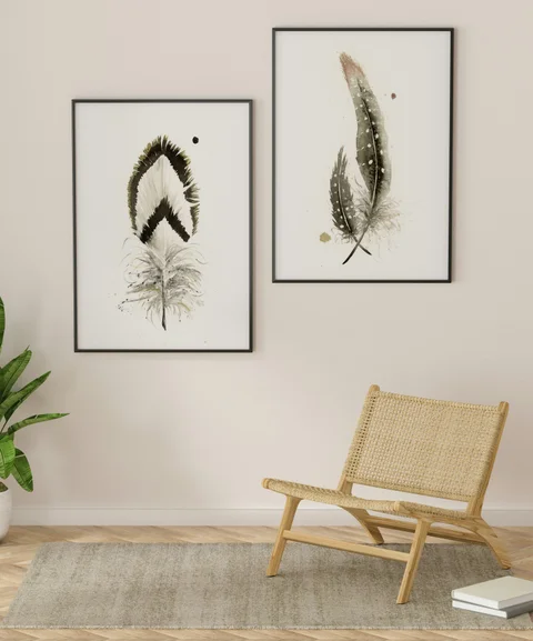 Image of a feather watercolor painting by Shayna Larsen, originals & prints available
