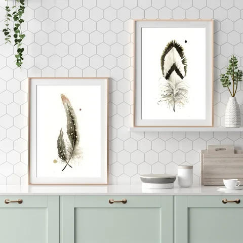 Image of a feather watercolor painting by Shayna Larsen, originals & prints available