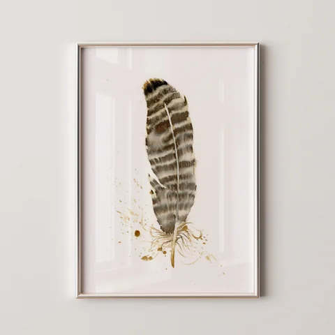 Image of a feather watercolor painting by Shayna Larsen, originals & prints available