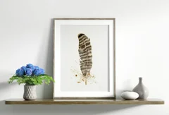 Image of a feather watercolor painting by Shayna Larsen, originals & prints available