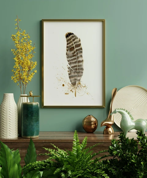 Image of a feather watercolor painting by Shayna Larsen, originals & prints available