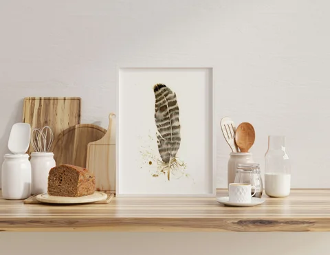 Image of a feather watercolor painting by Shayna Larsen, originals & prints available