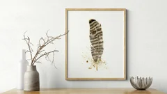 Image of a feather watercolor painting by Shayna Larsen, originals & prints available