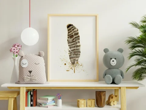 Image of a feather watercolor painting by Shayna Larsen, originals & prints available