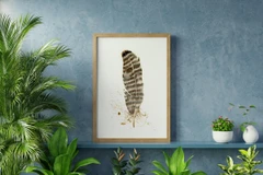 Image of a feather watercolor painting by Shayna Larsen, originals & prints available