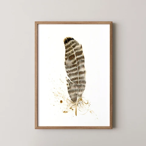 Image of a feather watercolor painting by Shayna Larsen, originals & prints available