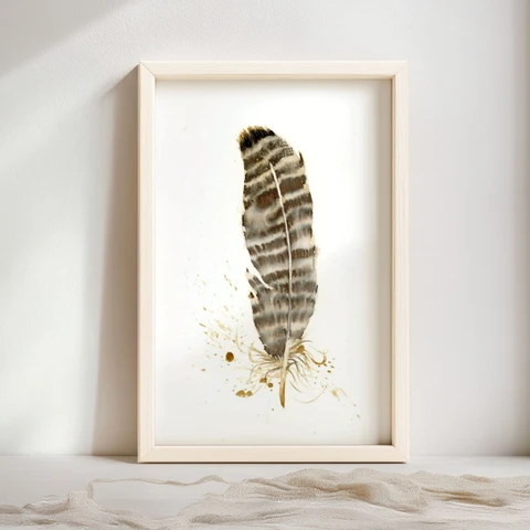 Image of a feather watercolor painting by Shayna Larsen, originals & prints available