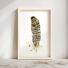 Image of a feather watercolor painting by Shayna Larsen, originals & prints available