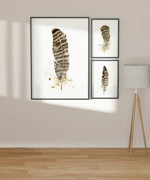 Image of a feather watercolor painting by Shayna Larsen, originals & prints available