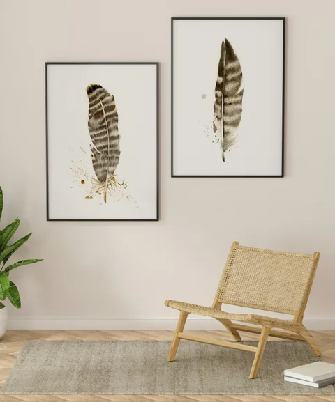 Image of a feather watercolor painting by Shayna Larsen, originals & prints available
