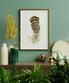 Image of a feather watercolor painting by Shayna Larsen, originals & prints available