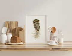 Image of a feather watercolor painting by Shayna Larsen, originals & prints available