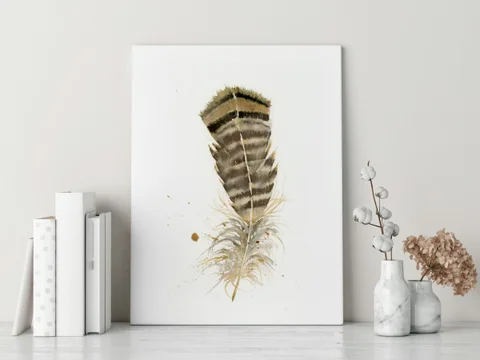 Image of a feather watercolor painting by Shayna Larsen, originals & prints available
