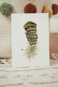 Image of a feather watercolor painting by Shayna Larsen, originals & prints available