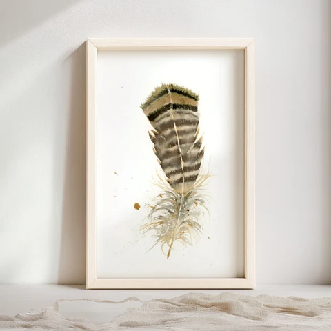 Image of a feather watercolor painting by Shayna Larsen, originals & prints available