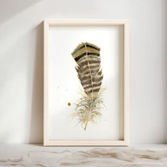 Image of a feather watercolor painting by Shayna Larsen, originals & prints available